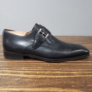 Magnanni for Saks Fifth Avenue Monk Strap Mens 10 M 15280 Black Good Medallion